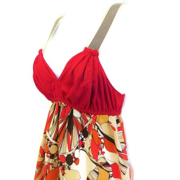 SiLK New Arden B. Halter Top Pure Silk Bold Geo Print Y2K Racer Back Babydoll M - Picture 4 of 6